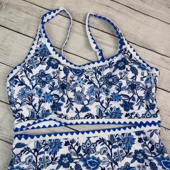 Herseas NEW Blue & White Floral 2 Piece Bikini Set Scoop Neck High Waist Large - Picture 6 of 10